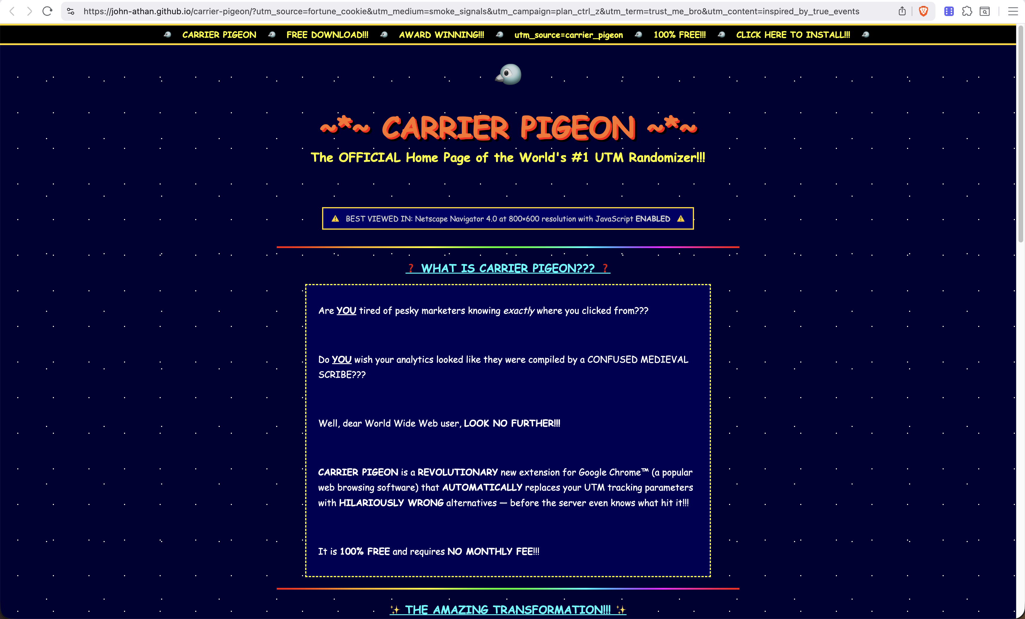 Carrier Pigeon scrambling UTM params in the browser URL bar